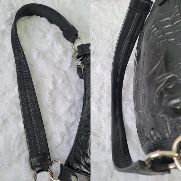 AIRONE Unique Beautiful Embossed Black Genuine Leather Shoulder Bag - Picture 9 of 12